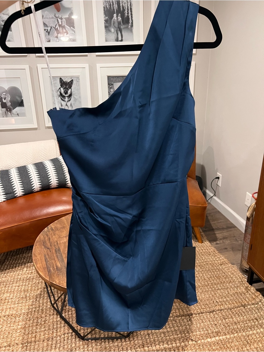 Lulu's Midnight Blue One-Shoulder Satin Cocktail Dress